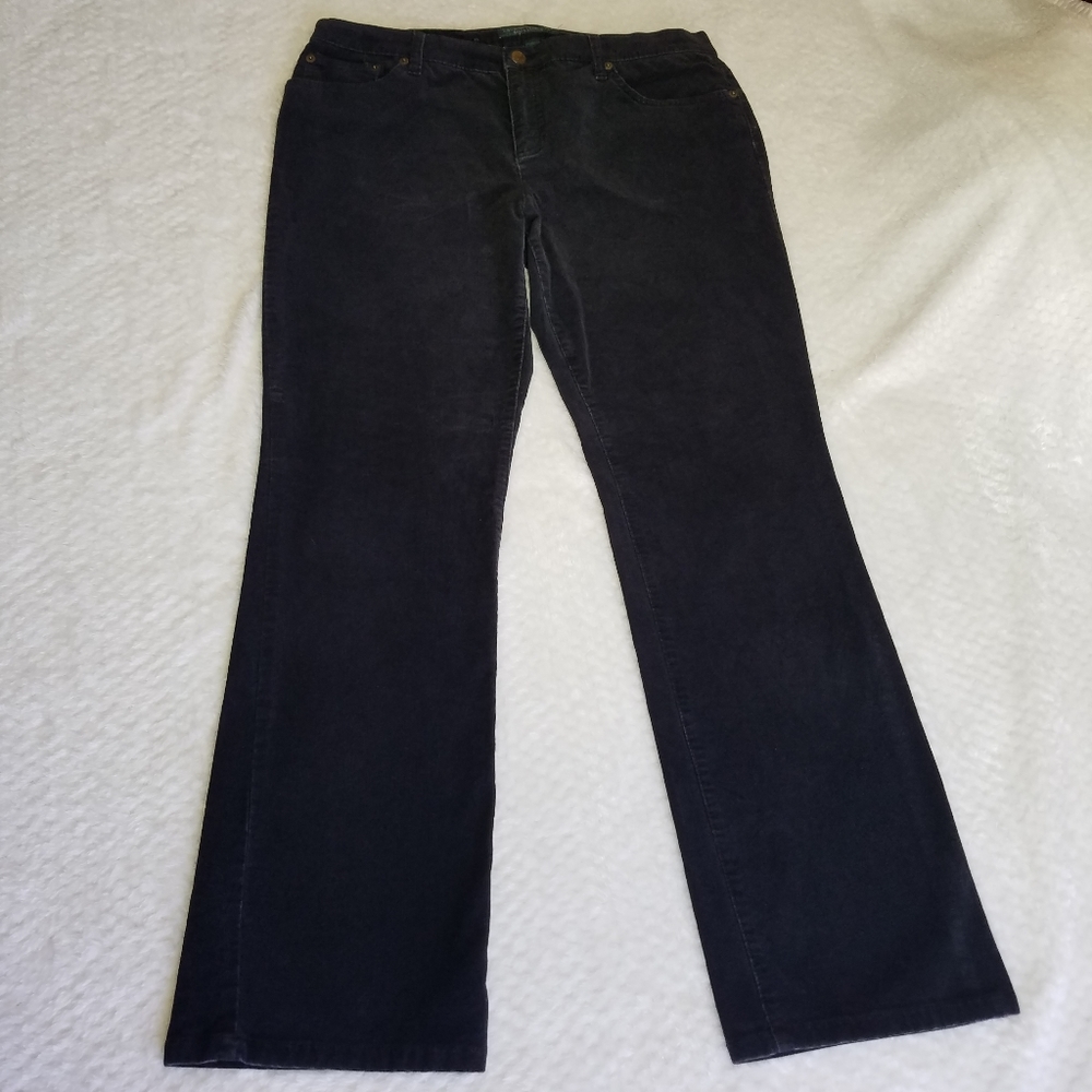 🔥LRL Lauren Jeans Co Black Classic City Preppy Straight Corduroy Pants size 14n